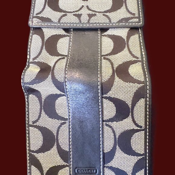 Coach Fold-Over Wallet-Signature Black Logo Canvas with Black leather Trim - Picture 3 of 12